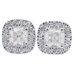 Captivating 2.52ct Diamonds Halo Stud Earrings in 18k White Gold - IGI Certified