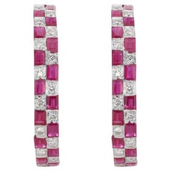 Captivating 2.54ct Ruby and Diamond Hoop Earrings in 14K White Gold