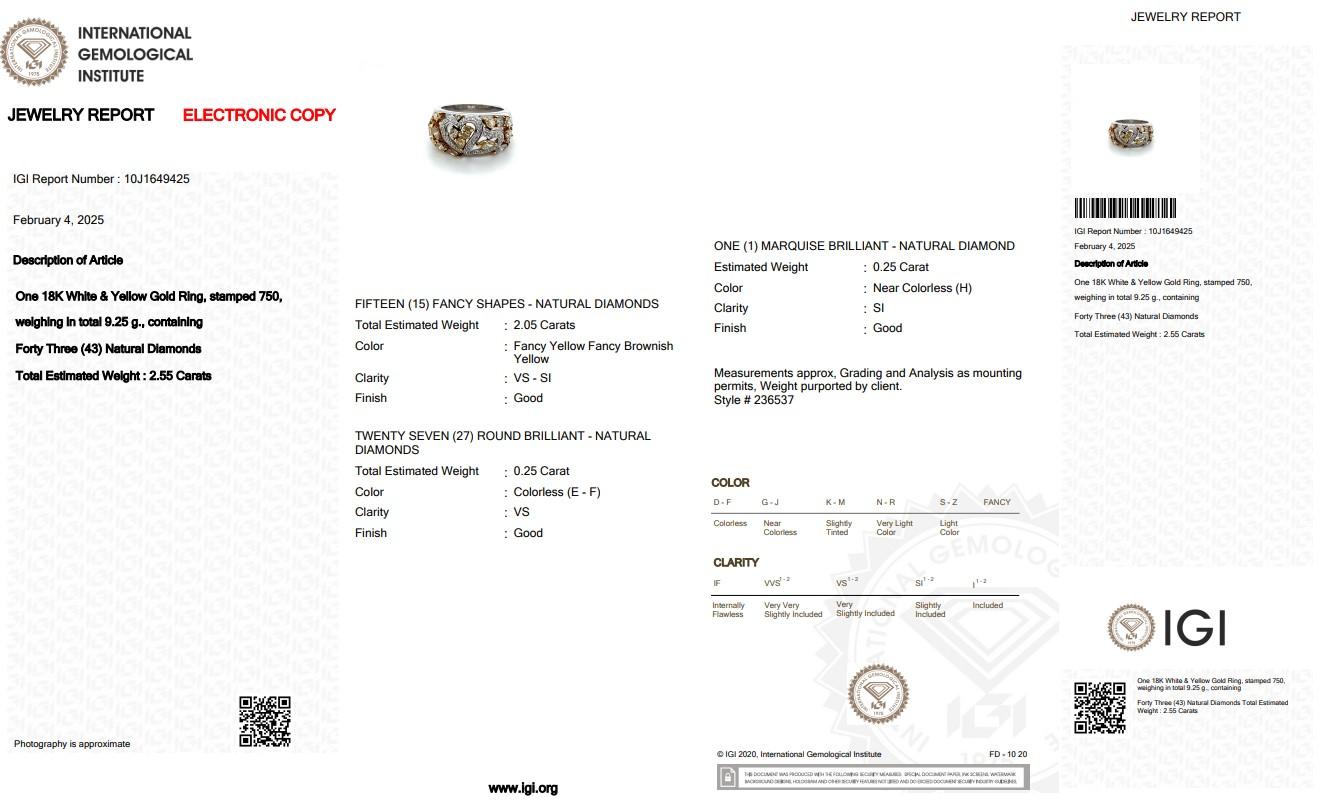 Captivating 2.55ct Diamonds Cocktail Ring in 18k White and Yellow Gold 1