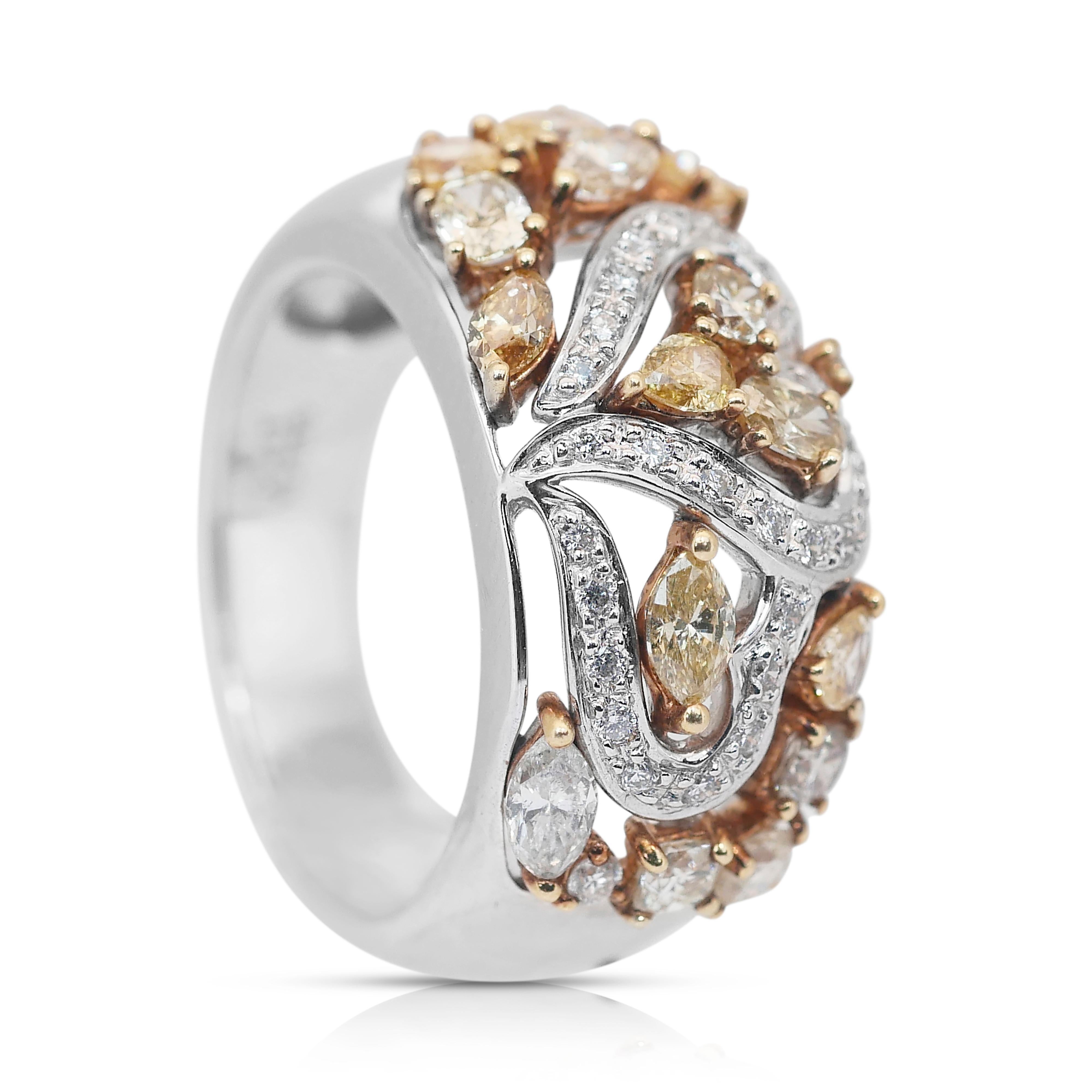 Captivating 2.55ct Diamonds Cocktail Ring in 18k White and Yellow Gold 3