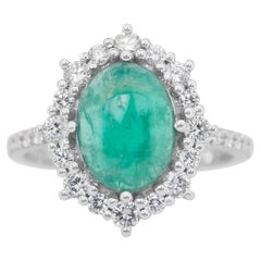 Captivating 2.70ct Emerald and Diamonds Cluster Ring in 18k White Gold - IGI