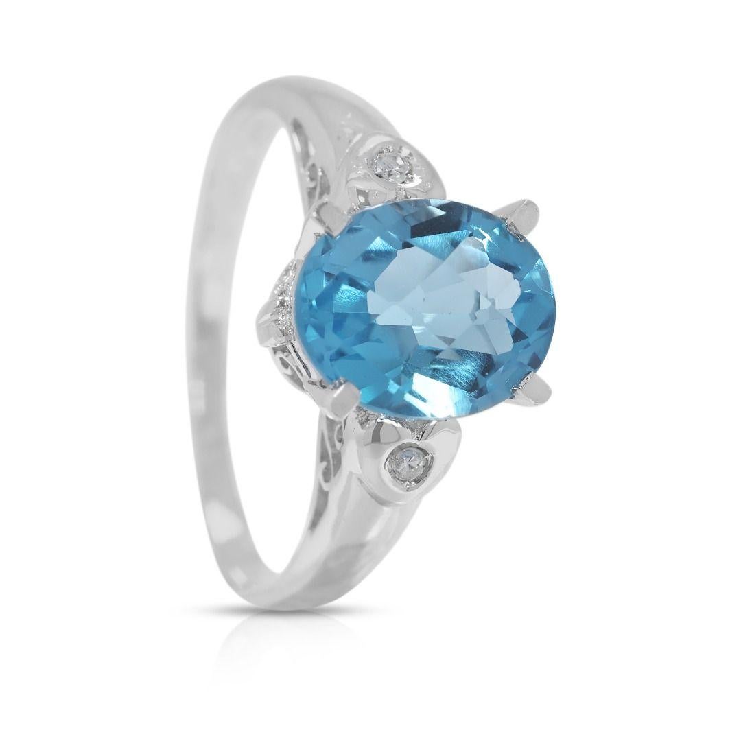 Femenino o masculino Captivating 2.71ct Blue Topaz & Natural Diamond 18K White Gold Ring en venta