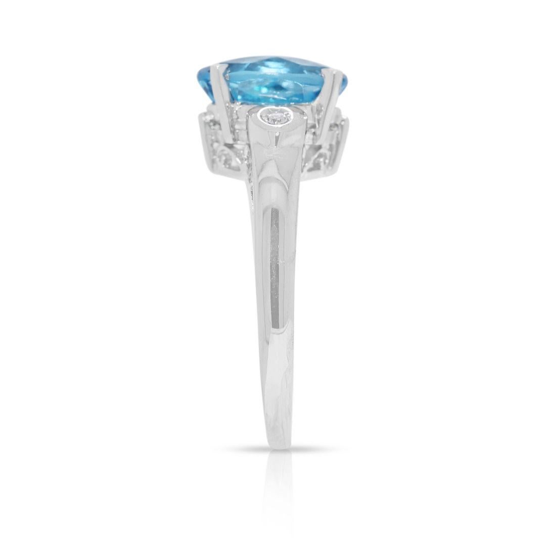 Captivating 2.71ct Blue Topaz & Natural Diamond 18K White Gold Ring en venta 1