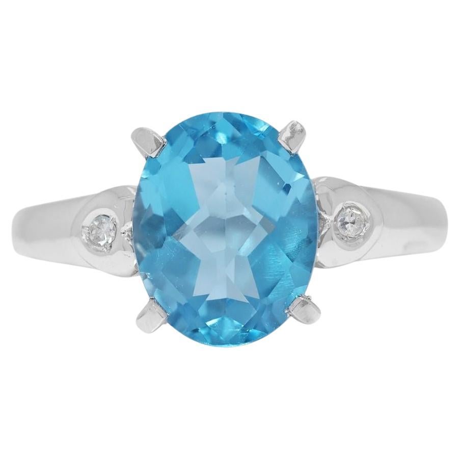 Captivating 2.71ct Blue Topaz & Natural Diamond 18K White Gold Ring
