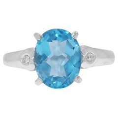 Captivating 2.71ct Blue Topaz & Natural Diamond 18K White Gold Ring