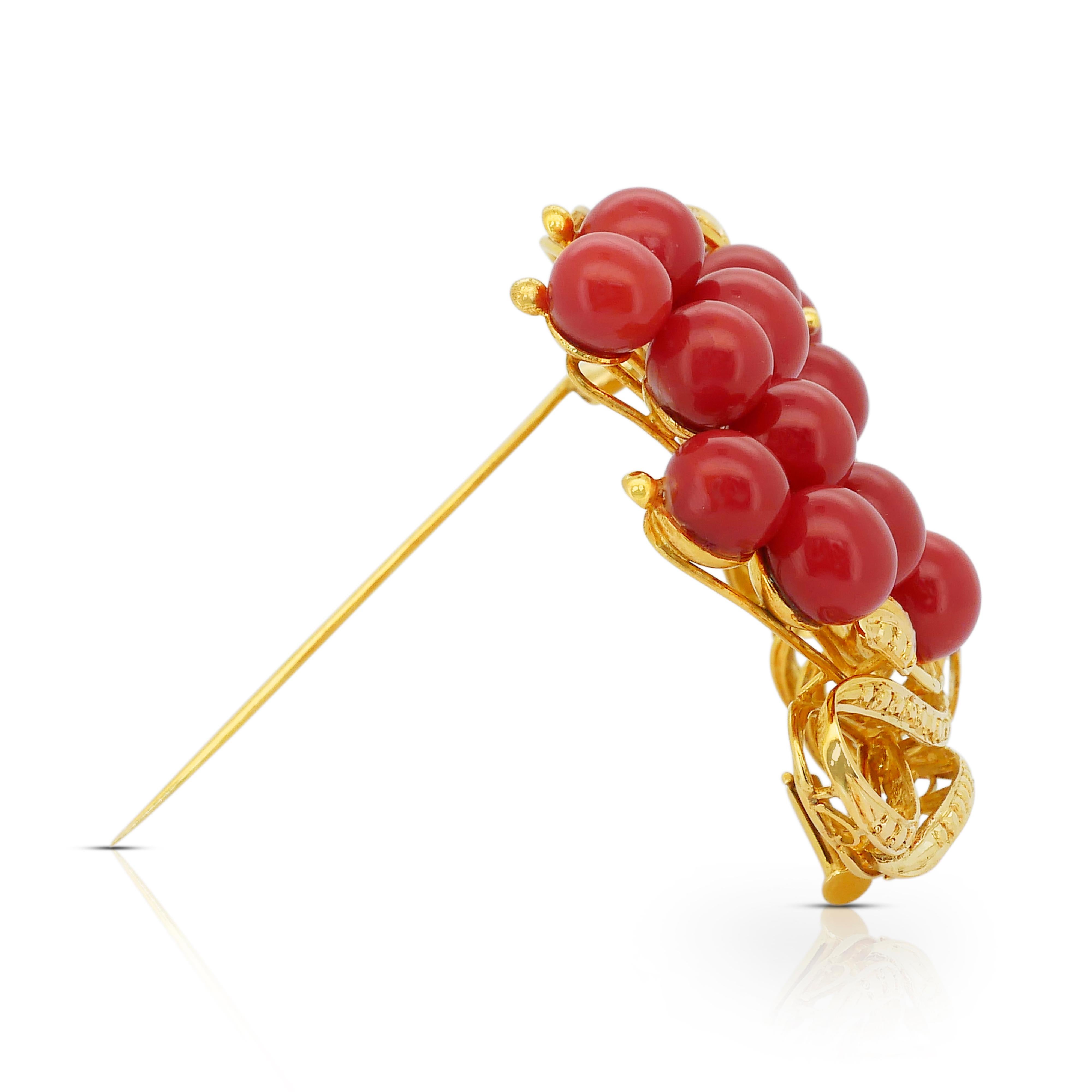 Captivating 30.00ct Corals Brooch in 18k Yellow Gold - IGI Certified For Sale 2