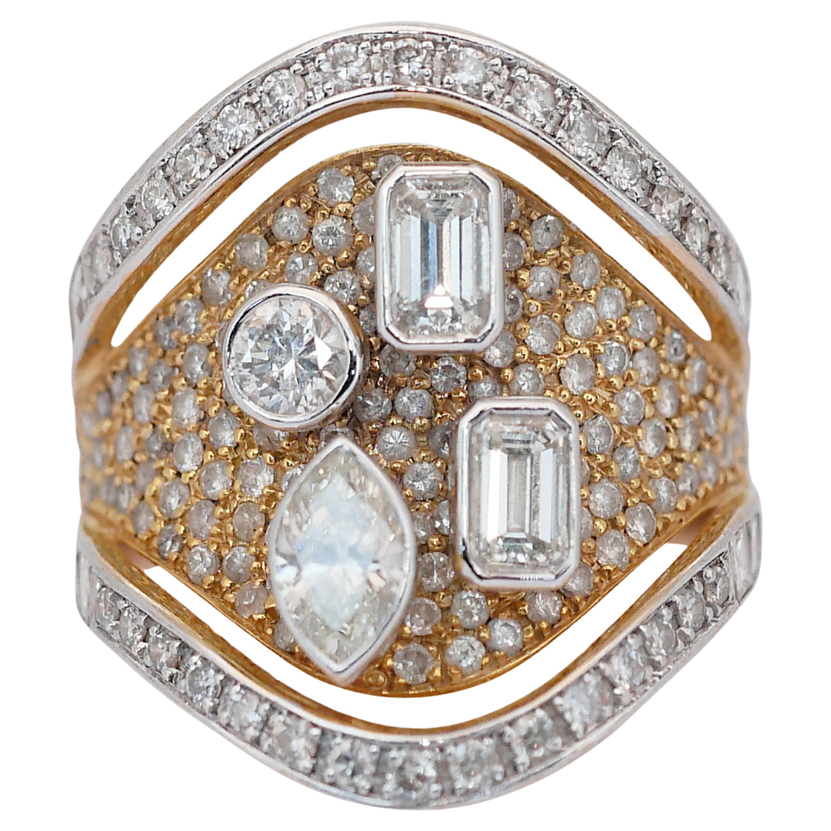 Captivating 3.03ct Diamonds Cocktail Ring in 14k Yellow Gold - IGI Certified