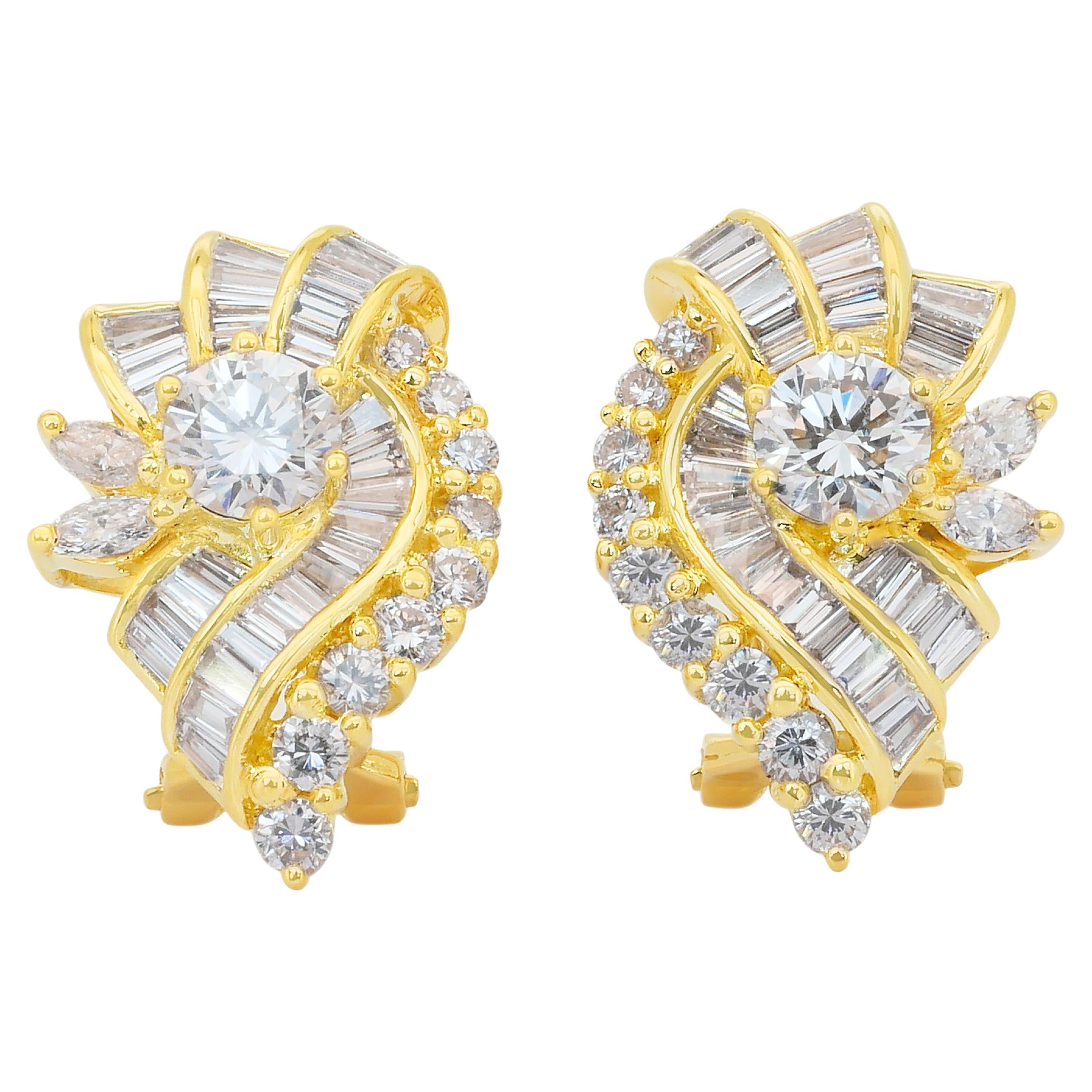Fesselnde 3,11ct Diamanten Cluster-Ohrringe in 18k Gelbgold - IGI zertifiziert
