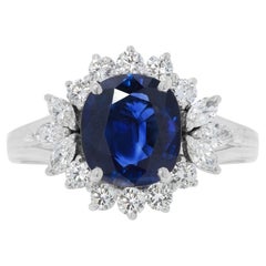 Captivant bague grappe de saphirs et de diamants de 3,24 carats en or blanc 18 carats