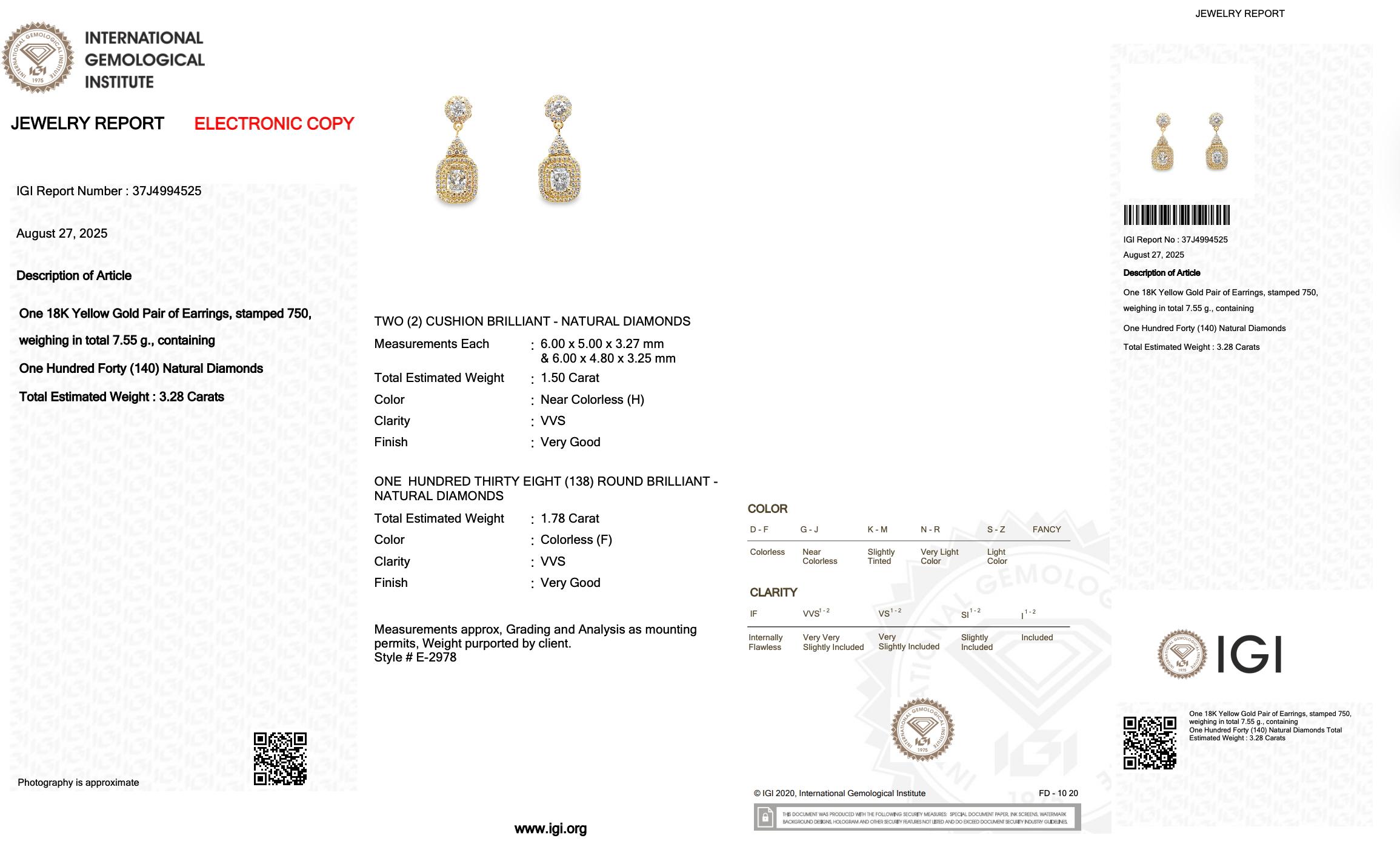 De las mujeres Cautivadores Pendientes de Gota de Diamantes de 3,28ct en Oro Amarillo de 18k - Certificado IGI en venta