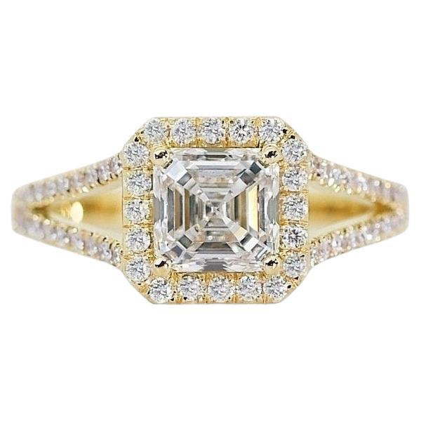 Captivant bague halo de 3,29 carats en or jaune 18 carats, certifiée GIA