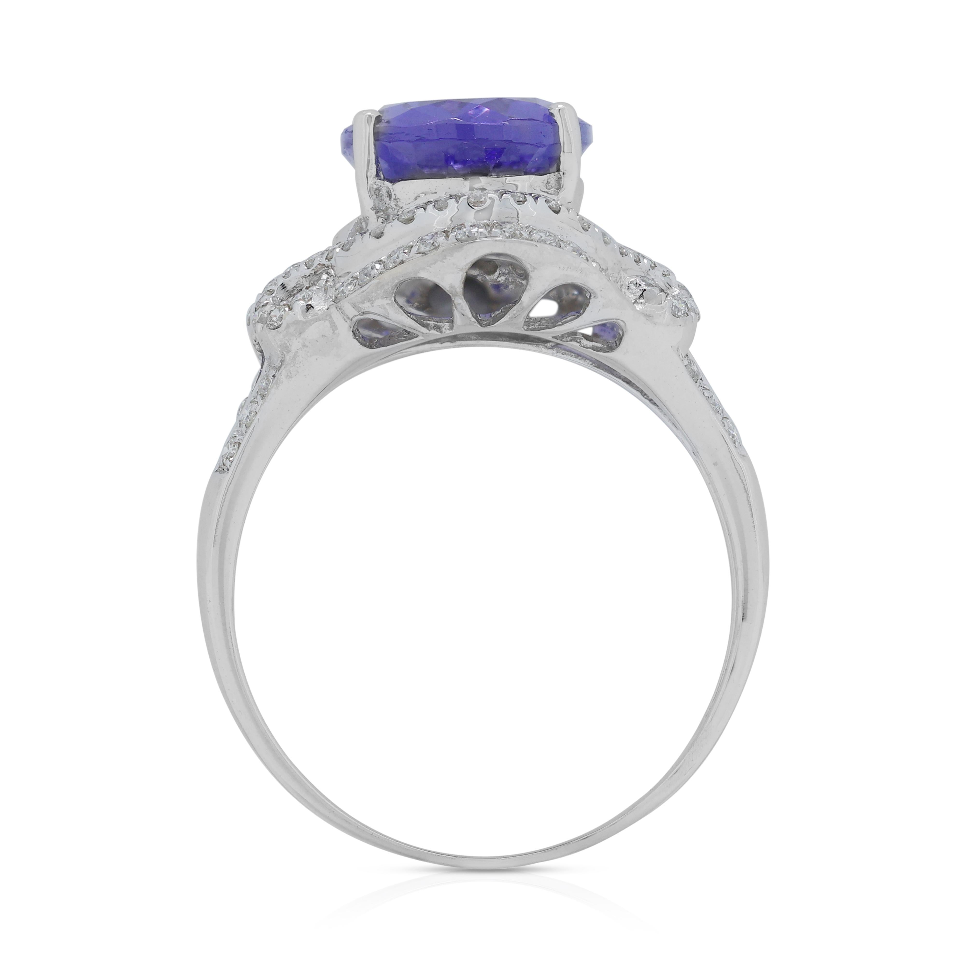 Captivating 3.373ct Tanzanite Ring with Natural Diamond in 18K White Gold For Sale 2