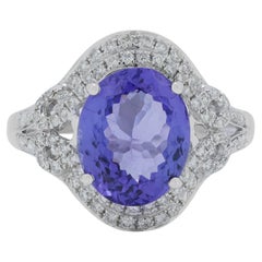 Captivating 3.373ct Tanzanite Ring with Natural Diamond in 18K White Gold