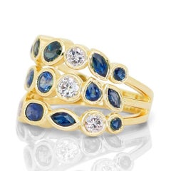 Captivating 3.37ct Diamond and Sapphire Ring in 14K Yellow Gold