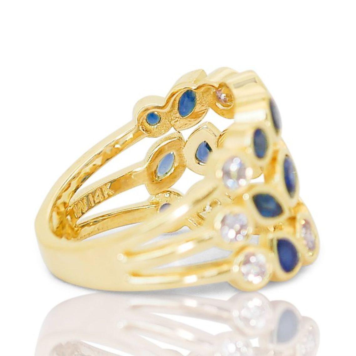 Captivating 3.37ct Diamond and Sapphire Ring in 14K Yellow Gold 1
