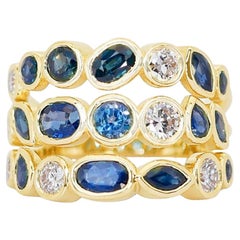 Captivating 3.37ct Diamond and Sapphire Ring in 14K Yellow Gold