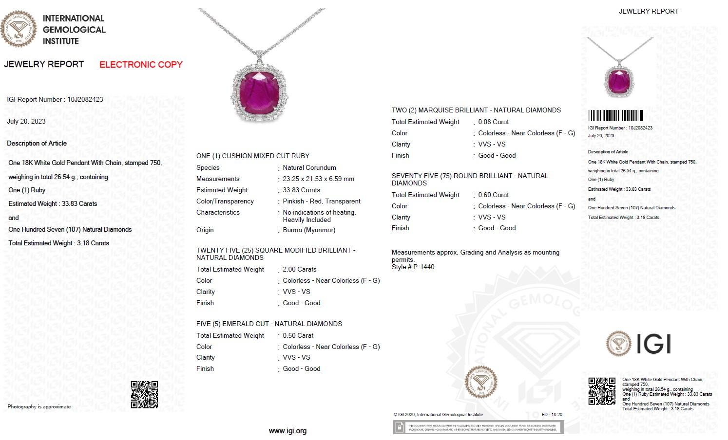 Donna Accattivante collana di rubini e diamanti naturali da 37,01 ct con ciondolo in vendita