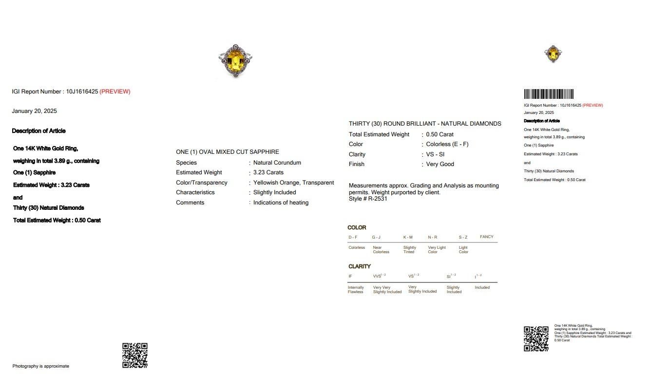 Donna Accattivante anello a grappolo con zaffiro e diamanti da 3,73 carati in oro bianco 14k in vendita