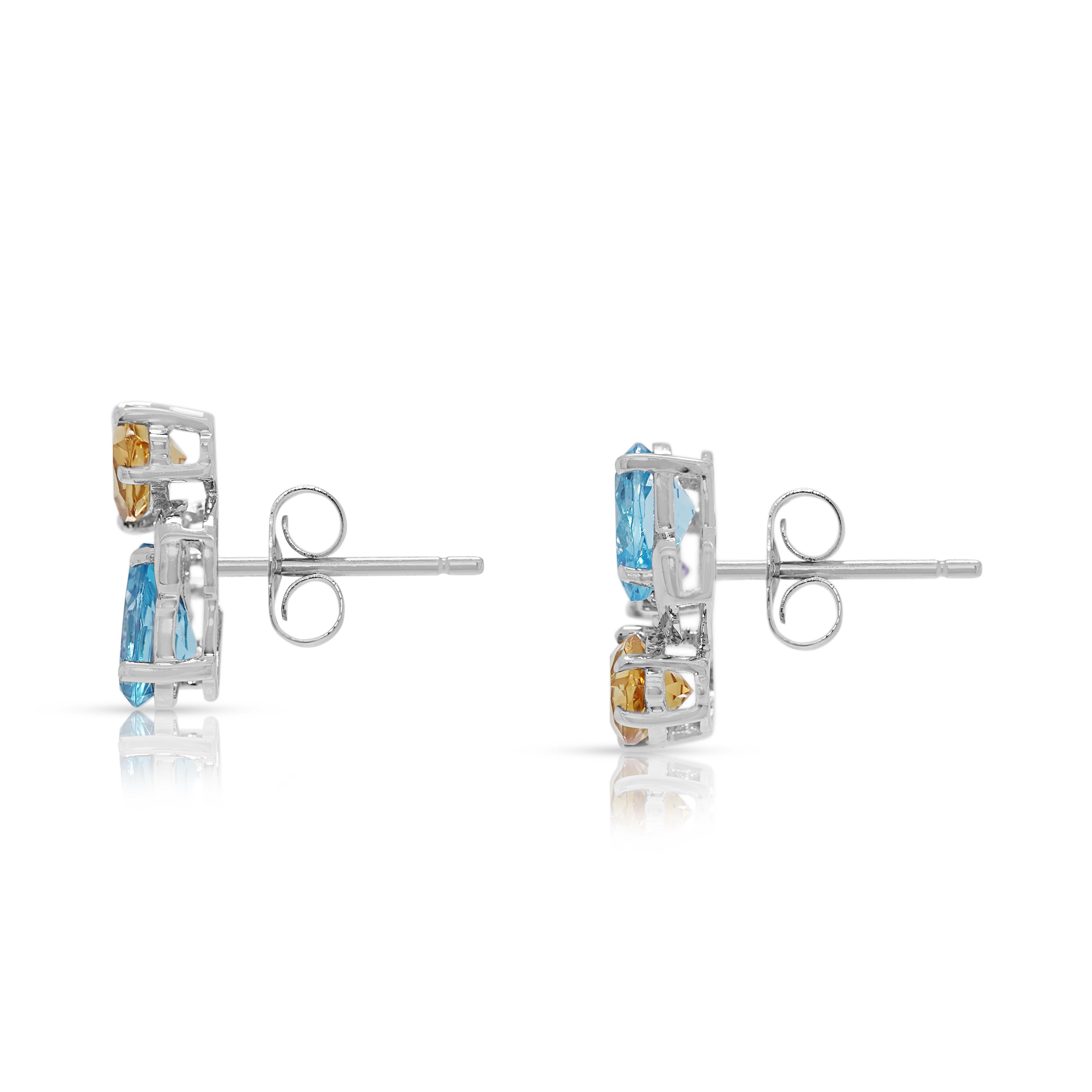 Boucles d'oreilles captivantes en or blanc 18 carats avec pierres multiples et diamants de 4,06 carats Pour femmes en vente