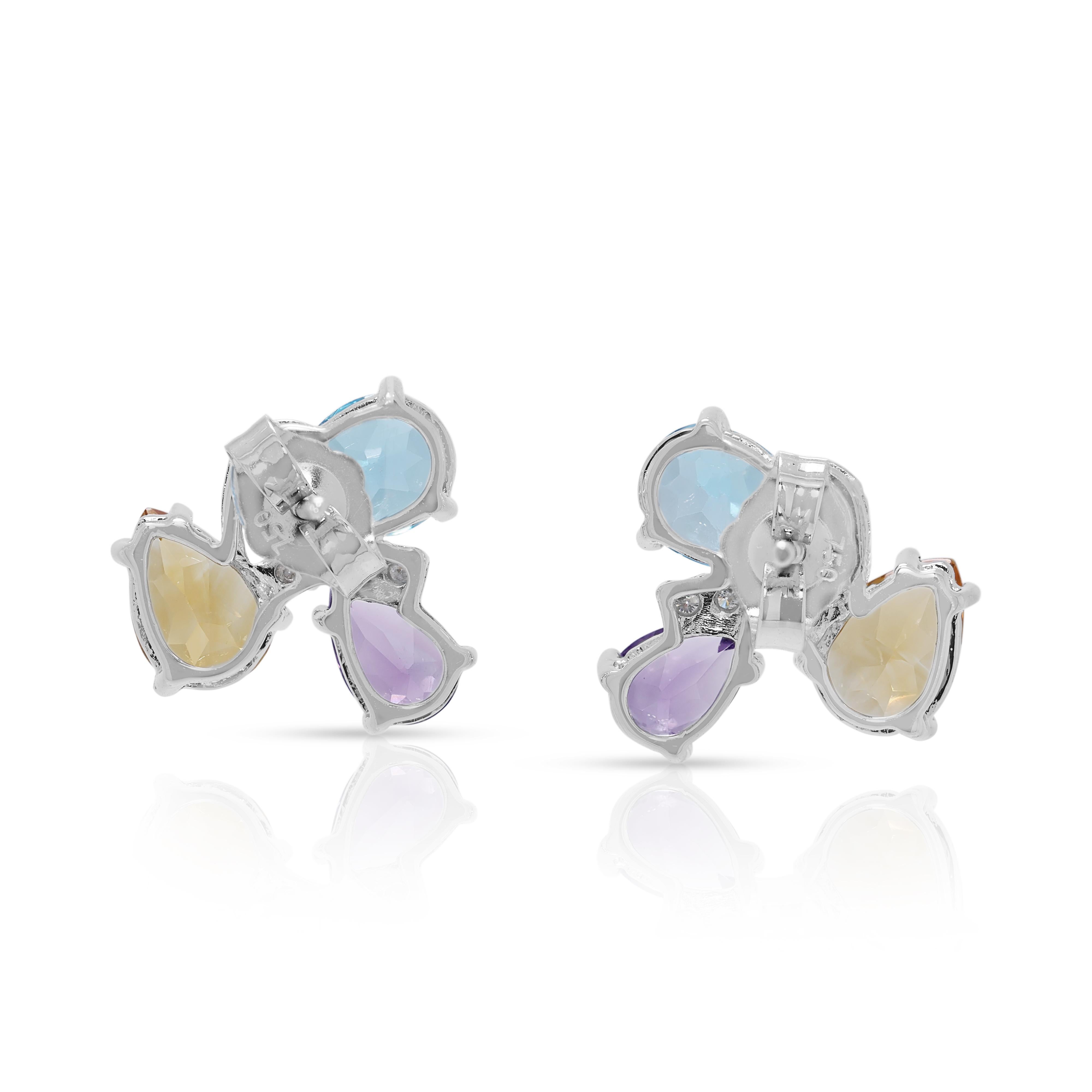 Boucles d'oreilles captivantes en or blanc 18 carats avec pierres multiples et diamants de 4,06 carats en vente 1