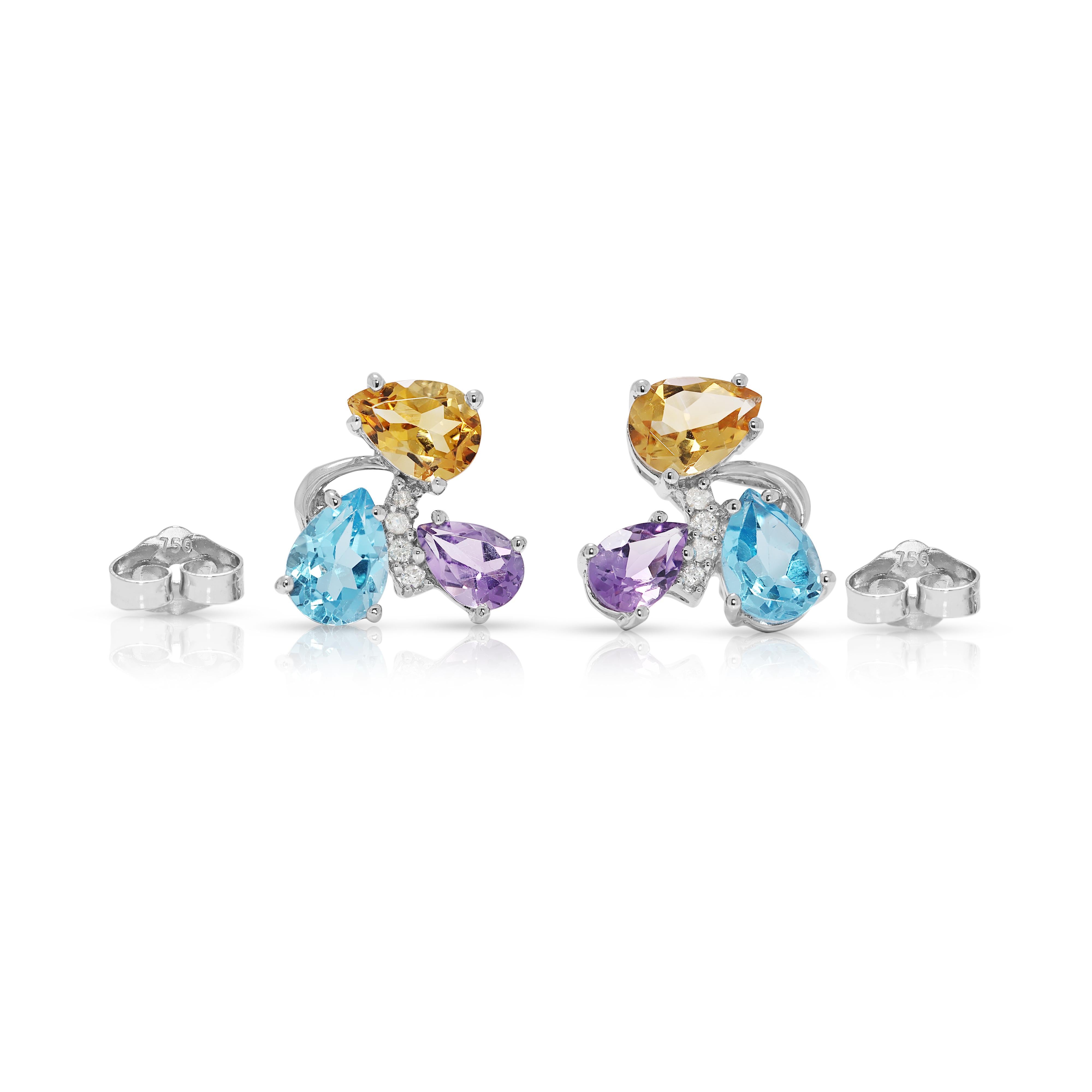 Boucles d'oreilles captivantes en or blanc 18 carats avec pierres multiples et diamants de 4,06 carats en vente 2