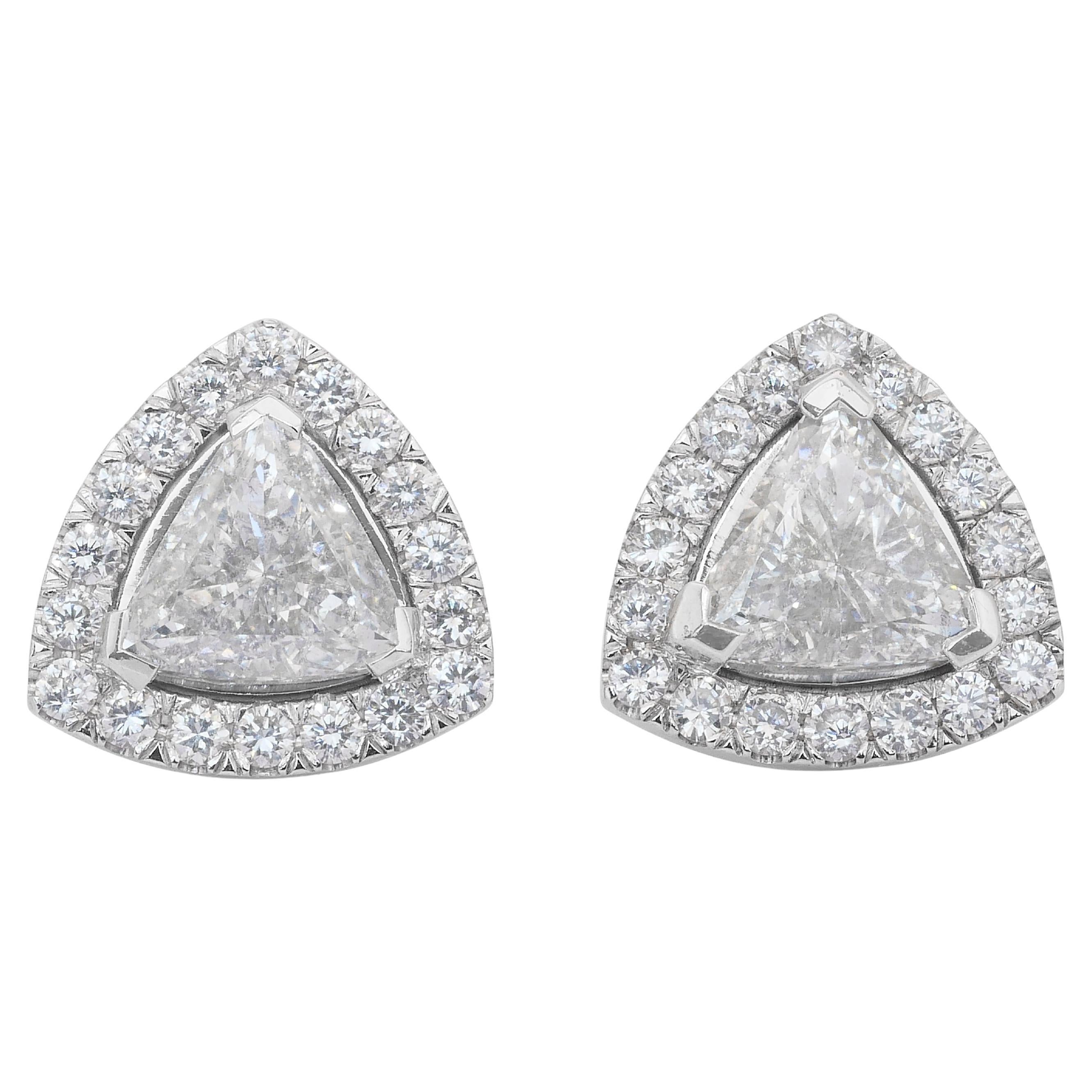 Cautivadores Pendientes Triangulares de Oro Blanco de 18k con Diamantes de 4,30 ct - Certificados por IGI