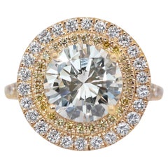 Captivant bague double halo de diamants de 4,56 carats en or jaune 18 carats, certifiée IGI