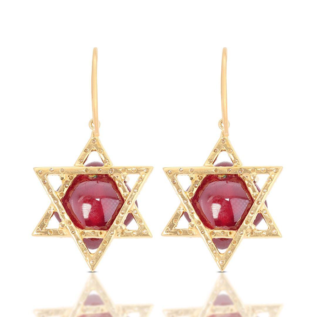 Captivating 50.00ct Ruby Earrings with Side Diamonds in 18K Yellow Gold For Sale 2