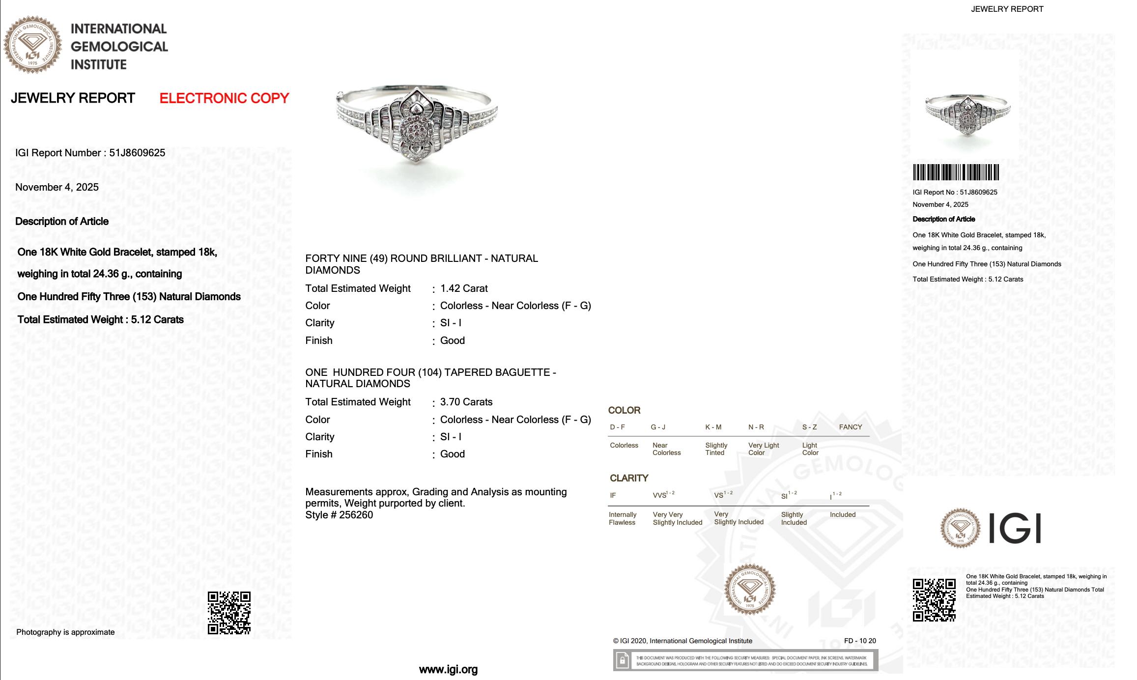 Cautivador Brazalete de Diamantes de 5,12 ct en Oro Blanco de 18k - Certificado IGI en venta 1