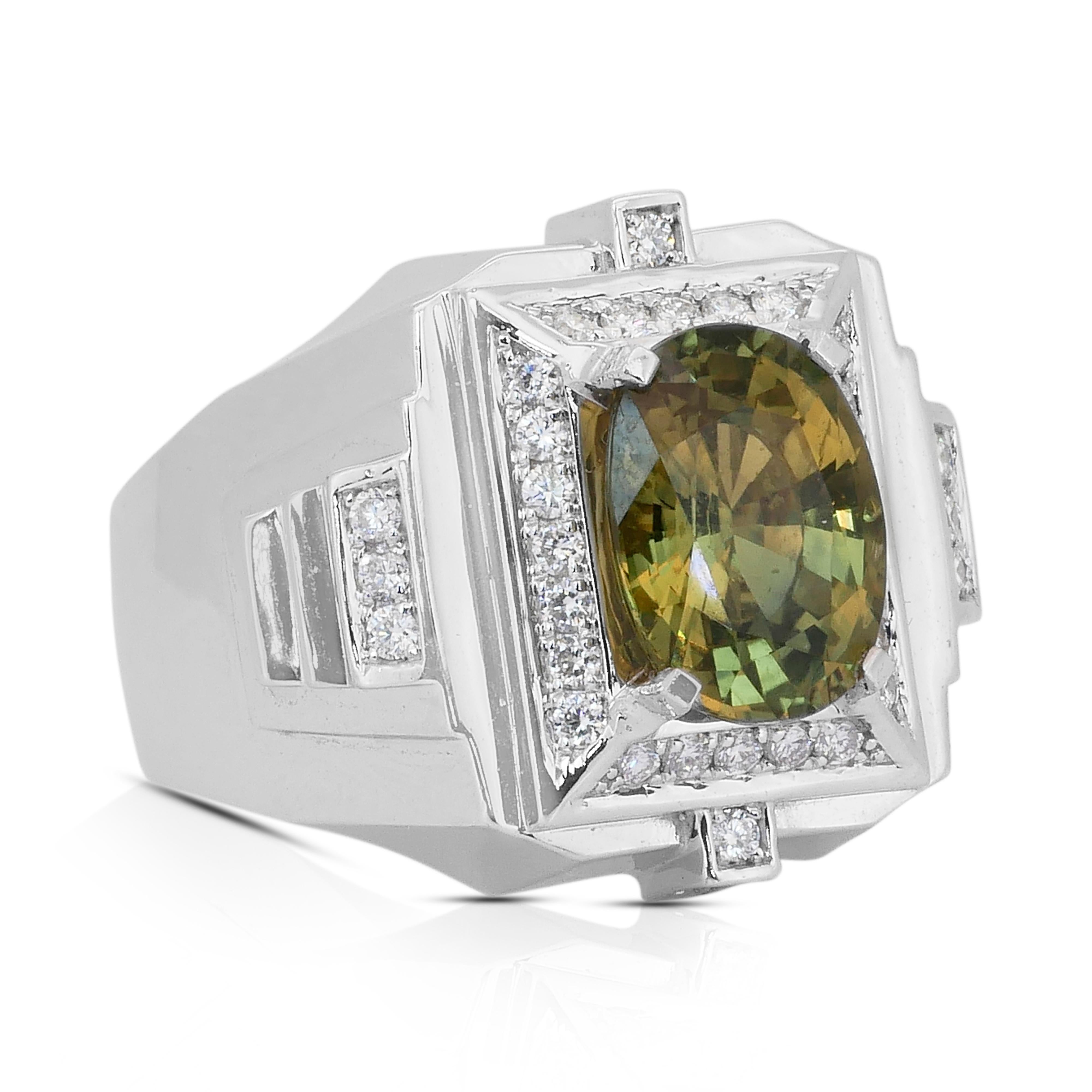 Taglio ovale Accattivante anello da cocktail con zaffiro e diamanti da 5,60 carati in oro bianco 14k in vendita