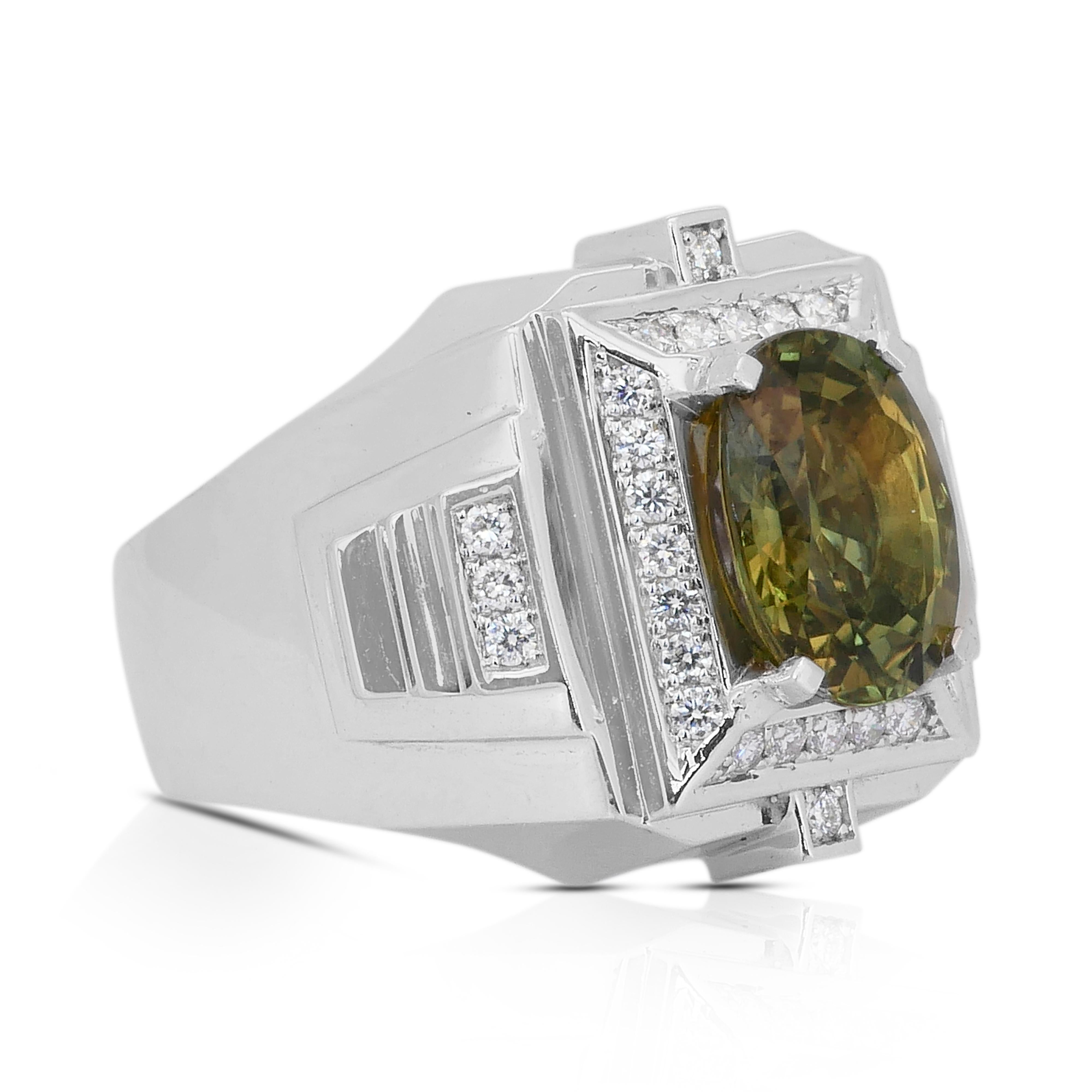 Accattivante anello da cocktail con zaffiro e diamanti da 5,60 carati in oro bianco 14k In condizioni Nuovo in vendita a רמת גן, IL