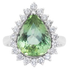 Captivating 6.01ct Tourmaline and Diamonds Cluster Ring in 18k White Gold - GIA