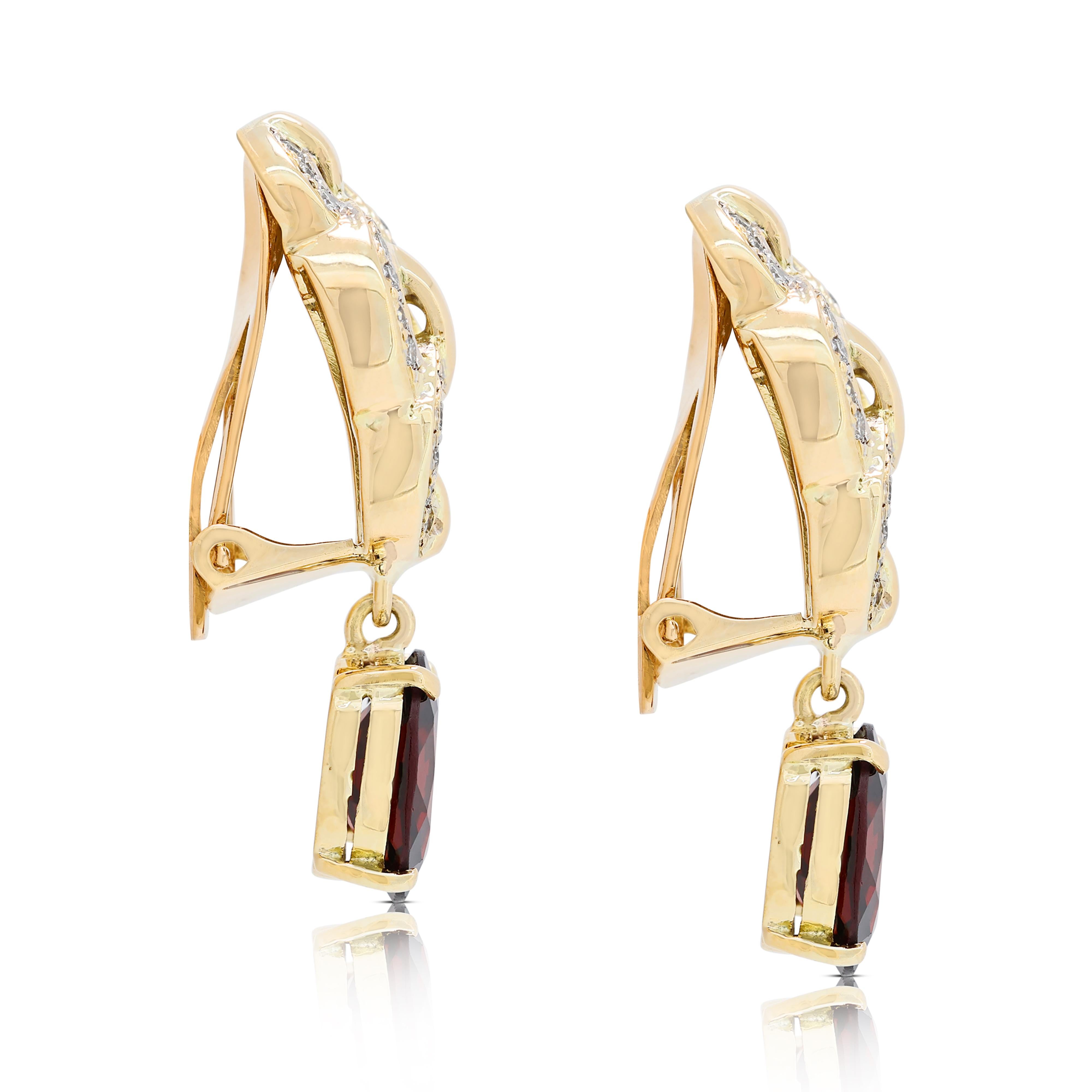 Boucles d'oreilles pendantes en or jaune 14K avec grenat et diamant de 6,09ct Pour femmes en vente