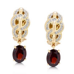 Captivating 6.09ct Garnet and Diamond Drop Earrings in 14K Yellow Gold