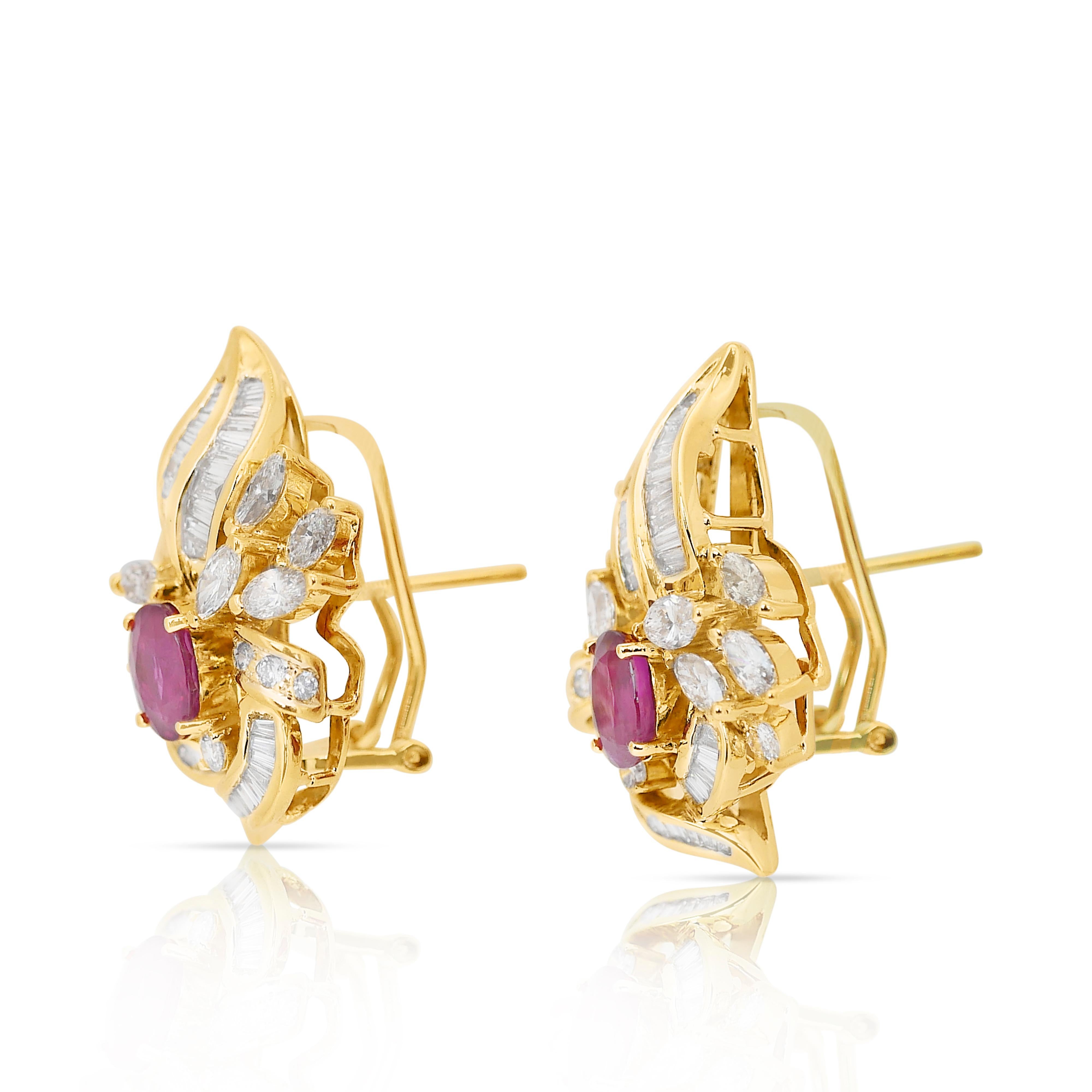 Oval Cut Captivating 6.12ct Rubies and Diamonds Earrings in 18k Yellow Gold
