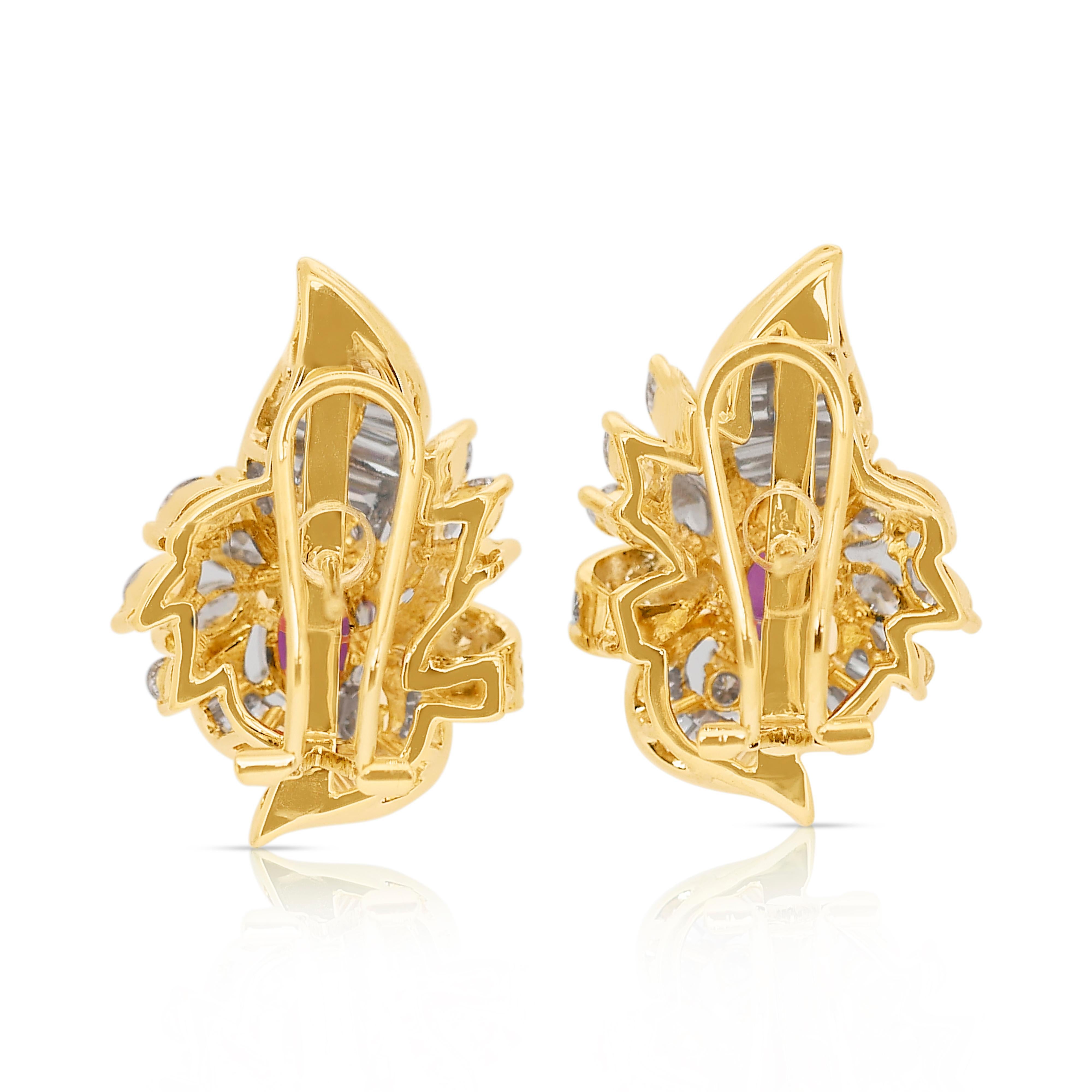 Captivating 6.12ct Rubies and Diamonds Earrings in 18k Yellow Gold 1