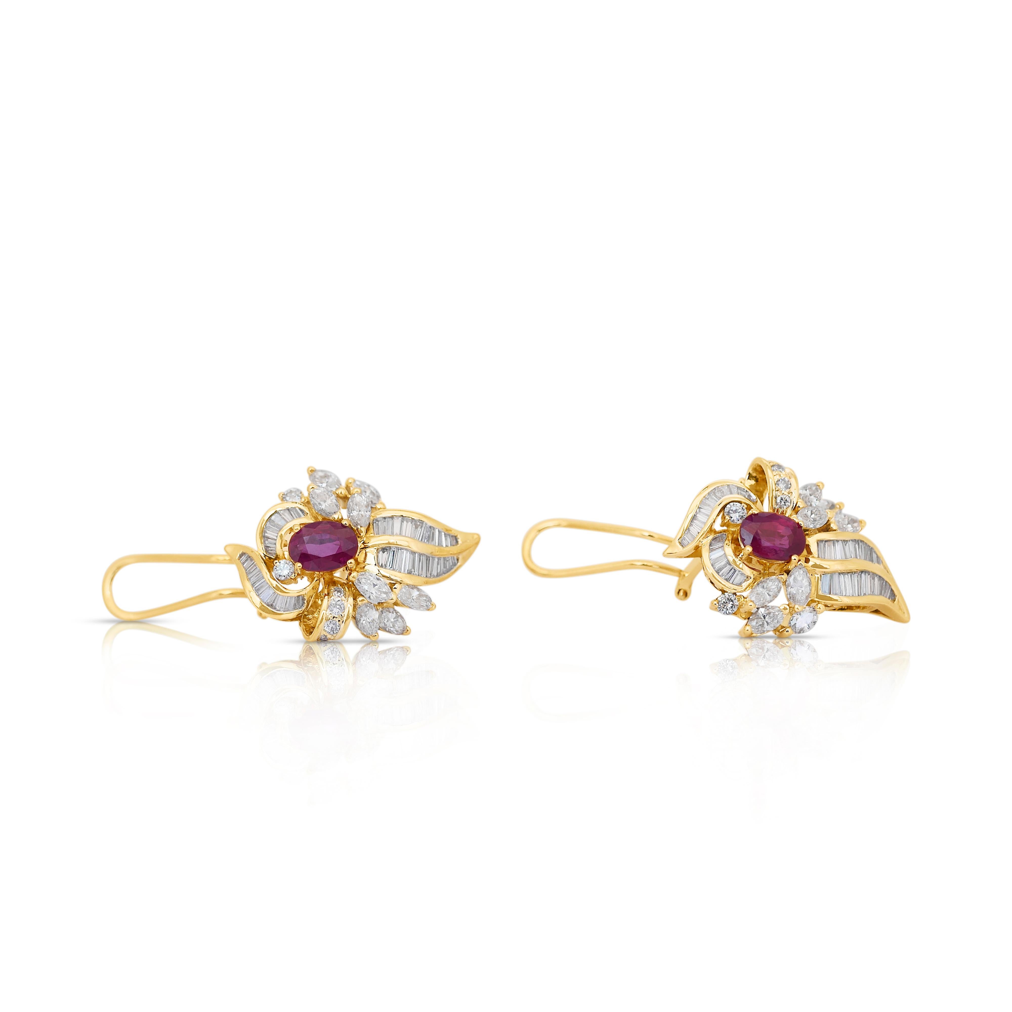 Captivating 6.12ct Rubies and Diamonds Earrings in 18k Yellow Gold 3