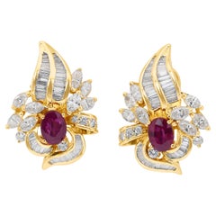 Captivating 6.12ct Rubies and Diamonds Earrings in 18k Yellow Gold