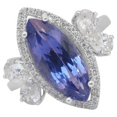 Captivating 6.15ct Tanzanite and Diamonds Cocktail Ring in 18k White Gold - IGI