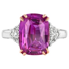 7.13-carat cushion Pink Sapphire ring. GIA certified.