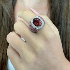 Captivating 7.40ct Rubellite, Sapphires, and Diamonds Cocktail Ring