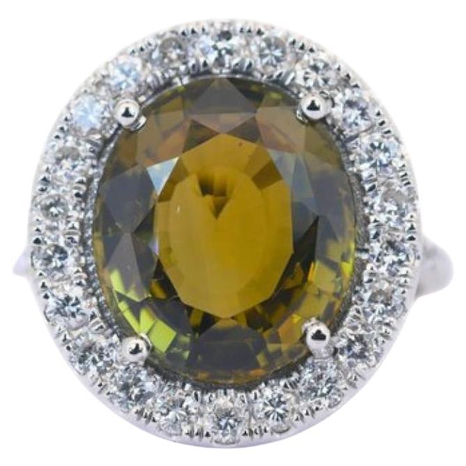 Captivating 8.23ct Chrysoberyl and Diamonds Cluster Ring in 14k White Gold - GIA