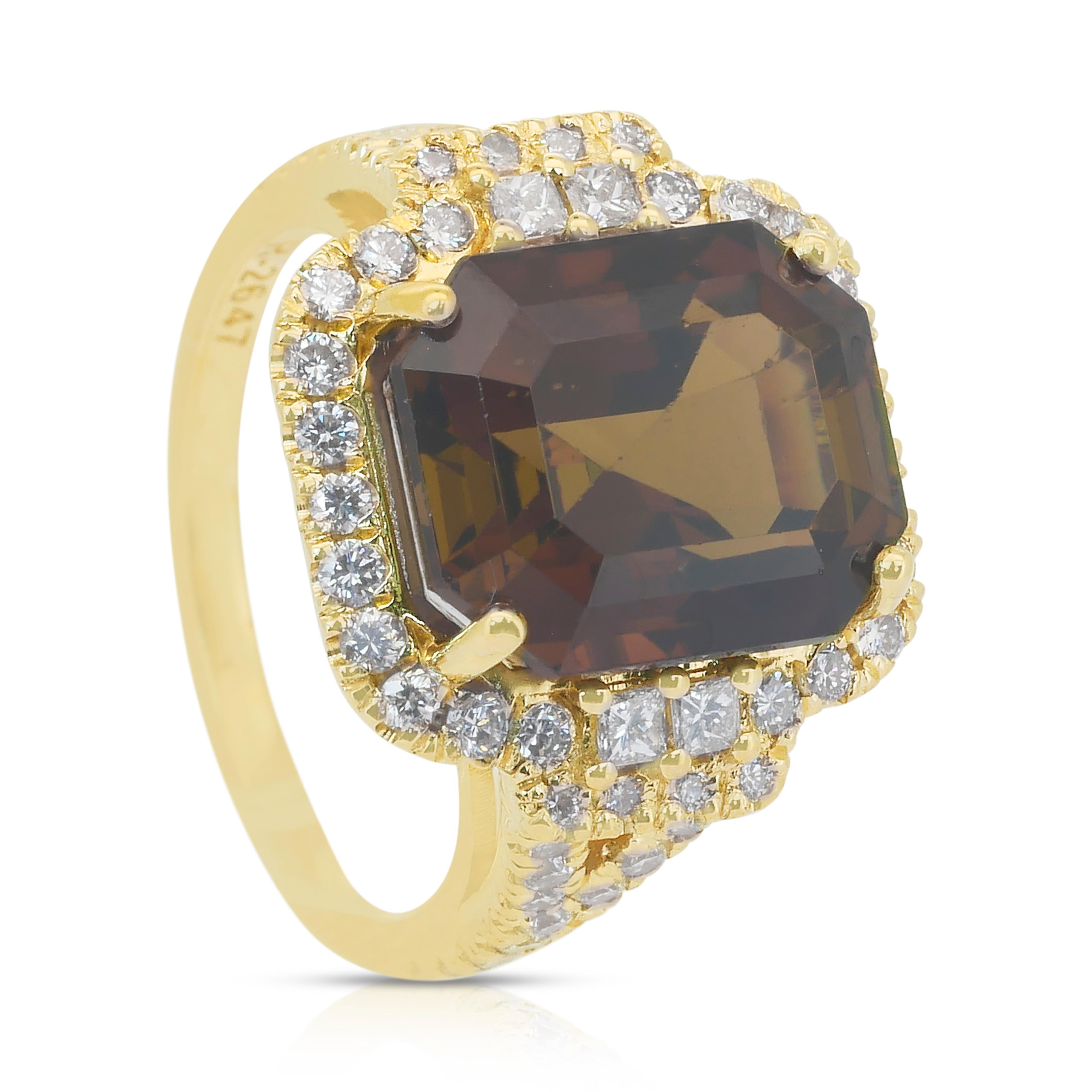 Captivant bague cocktail en or jaune 18 carats avec tourmaline de 8,88 carats et diamants en vente 2