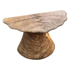 Captivating Art Nouveau Influenced Rattan Palm Frond Console by Betty Cobonpue