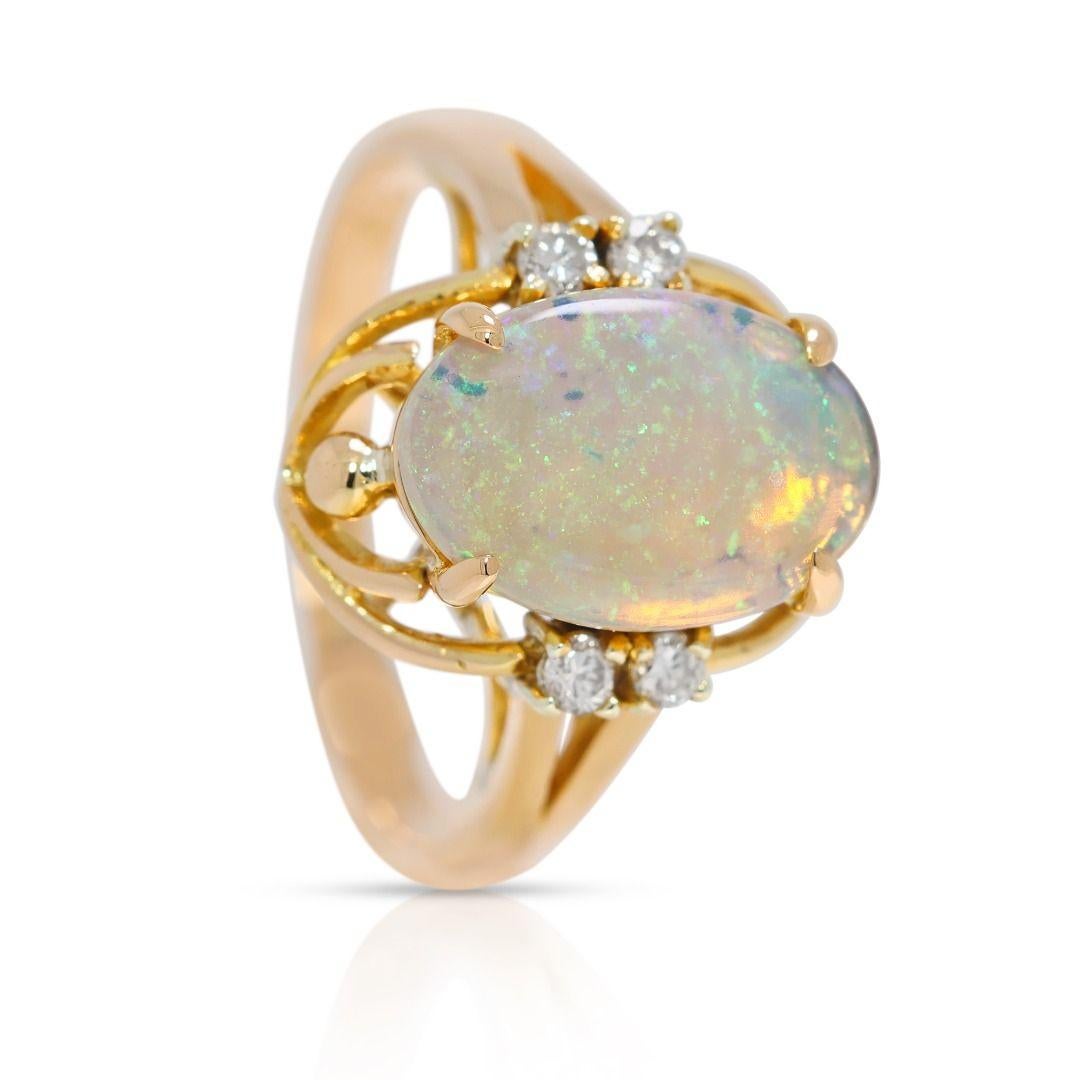 Captivating Blue Opal & 0.06ct Natural Diamond Ring in 20K Yellow Gold für Damen oder Herren im Angebot