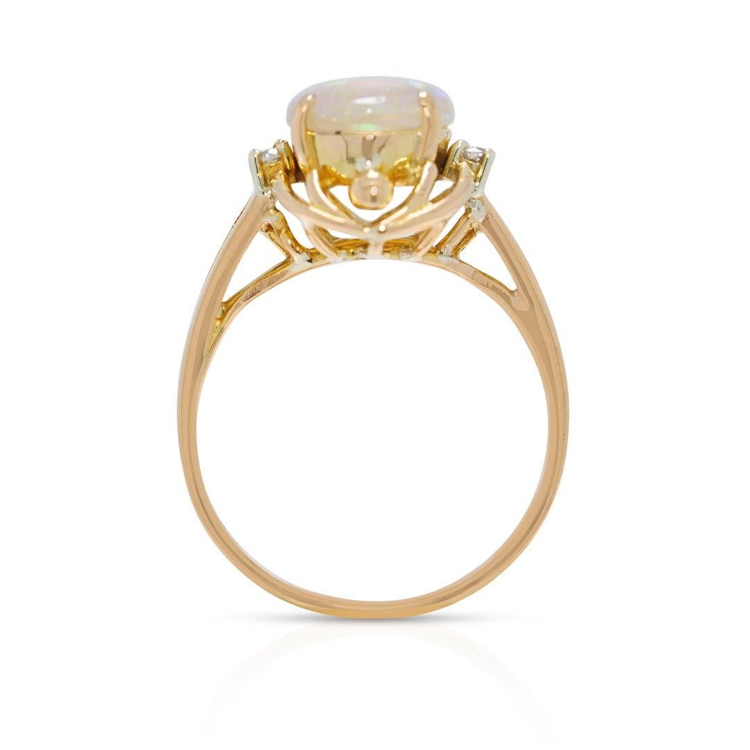 Captivating Blue Opal & 0.06ct Natural Diamond Ring in 20K Yellow Gold im Angebot 2