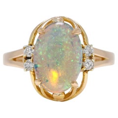 Captivating Blue Opal & 0.06ct Natural Diamond Ring in 20K Yellow Gold