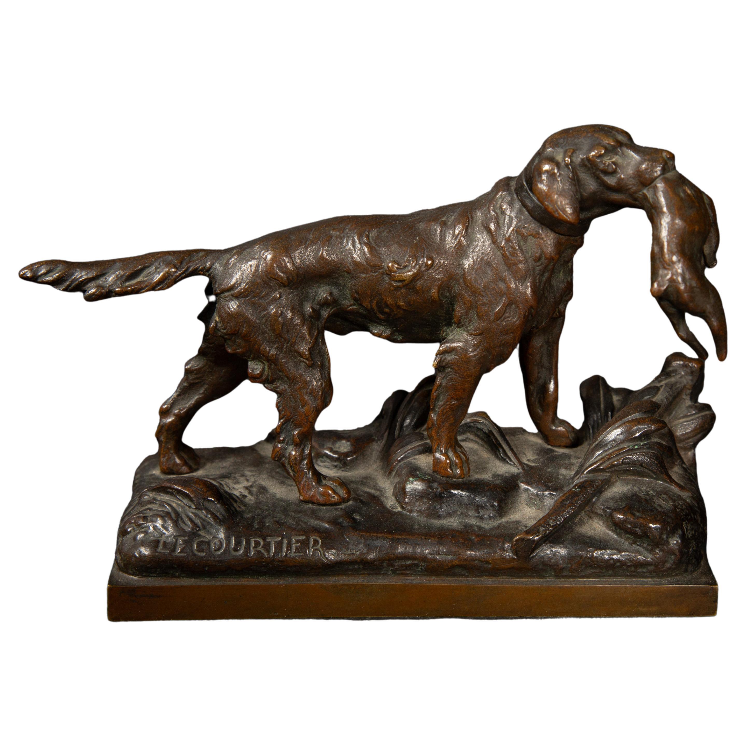 Bronze captivant : Chien de chasse avec harnais de Prosper LECOURTIER (1855-1924)