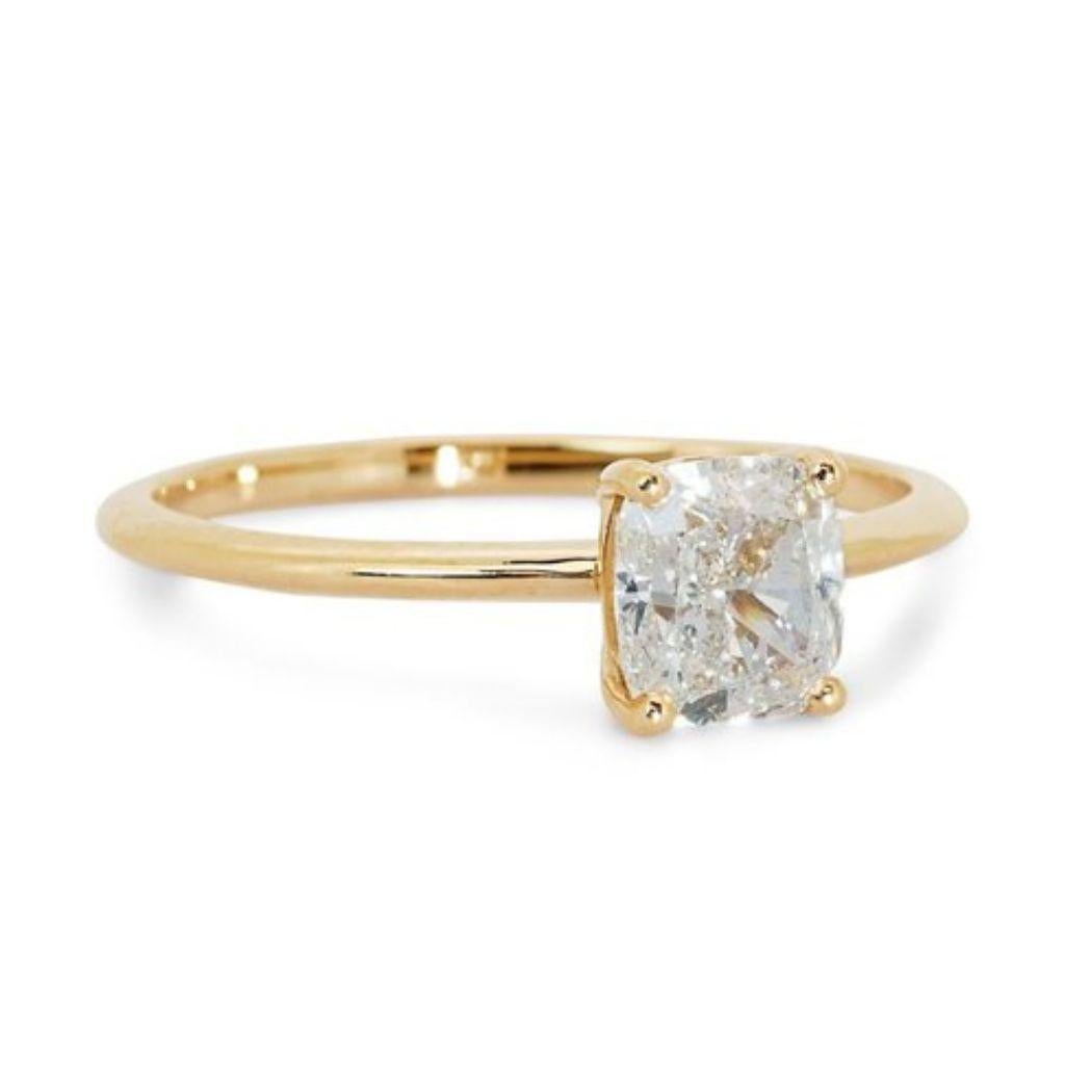 Embrace the vintage allure of this captivating ring featuring a mesmerizing 1.02 carat cushion diamond. Graced with the classic G color and exceptional IF (internally flawless) clarity, this diamond promises warmth, brilliance, and timeless beauty.