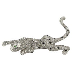 Captivating Diamond and Tsavorite Gold Panther Brooch Pin Fine Estate Jewelry